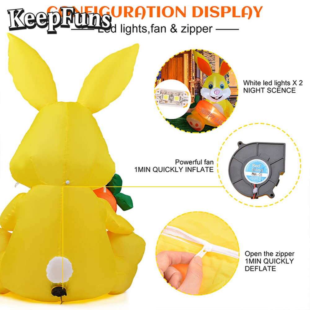 KeepFuns Easter Yellow Bunny Inflatable Decoration - Outdoor, Yard, Indoor Holiday Inflatable Model