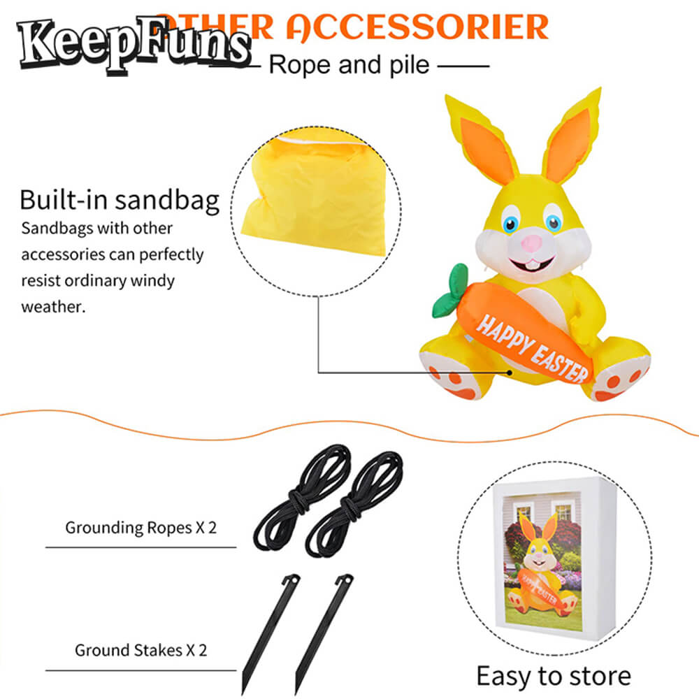 KeepFuns Easter Yellow Bunny Inflatable Decoration - Outdoor, Yard, Indoor Holiday Inflatable Model