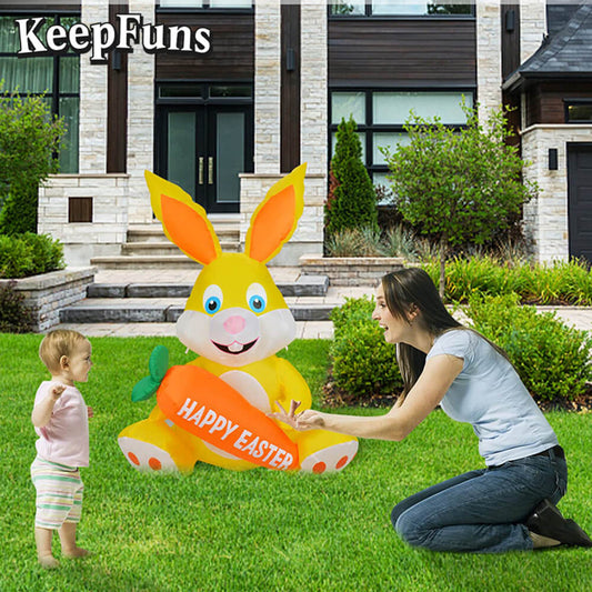 KeepFuns Easter Yellow Bunny Inflatable Decoration - Outdoor, Yard, Indoor Holiday Inflatable Model