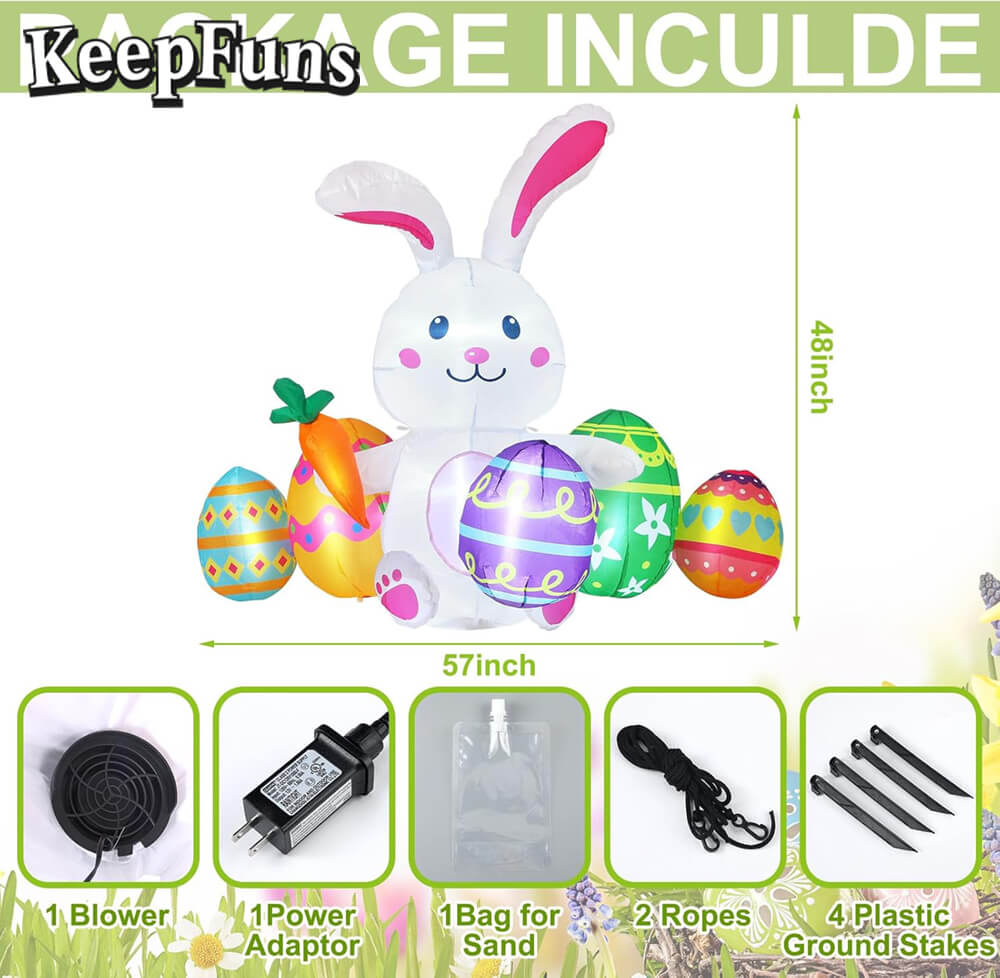 KeepFuns Large Easter Bunny Inflatable Decoration Outdoor Yard Festival Celebration Inflatable Model