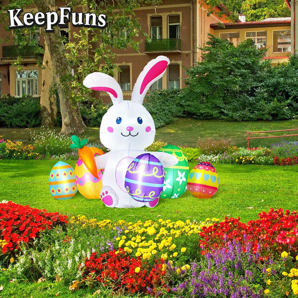 KeepFuns Large Easter Bunny Inflatable Decoration Outdoor Yard Festival Celebration Inflatable Model