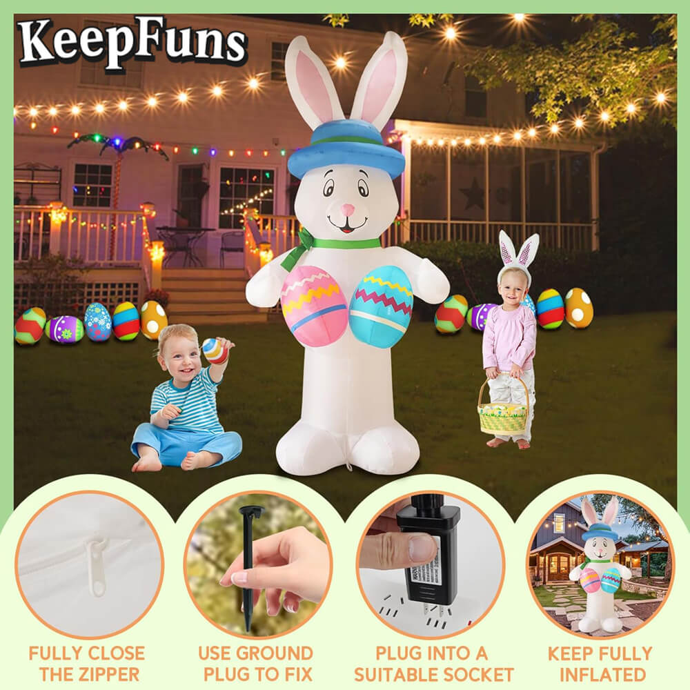 KeepFuns Large Easter Bunny Inflatable Decoration with Easter Egg Shape Outdoor Garden Holiday Decoration Props