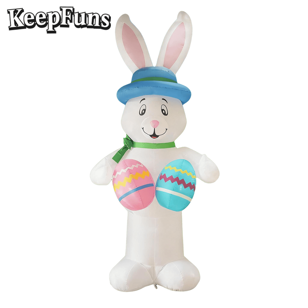 KeepFuns Large Easter Bunny Inflatable Decoration with Easter Egg Shape Outdoor Garden Holiday Decoration Props