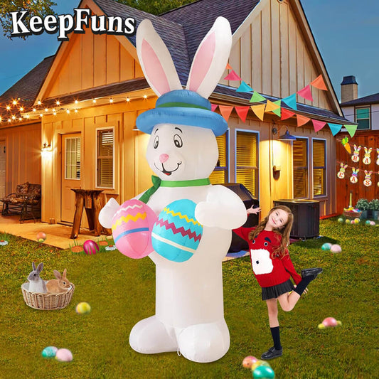KeepFuns Large Easter Bunny Inflatable Decoration with Easter Egg Shape Outdoor Garden Holiday Decoration Props