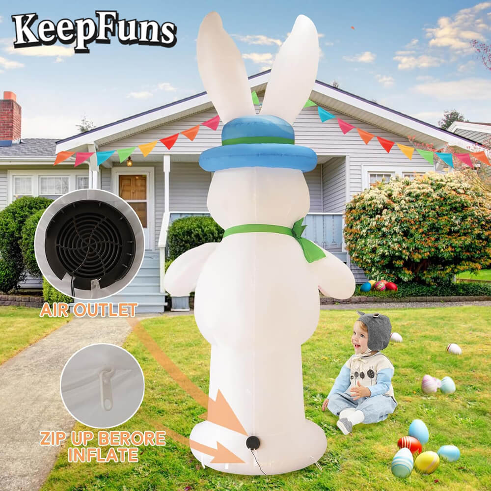 KeepFuns Large Easter Bunny Inflatable Decoration with Easter Egg Shape Outdoor Garden Holiday Decoration Props