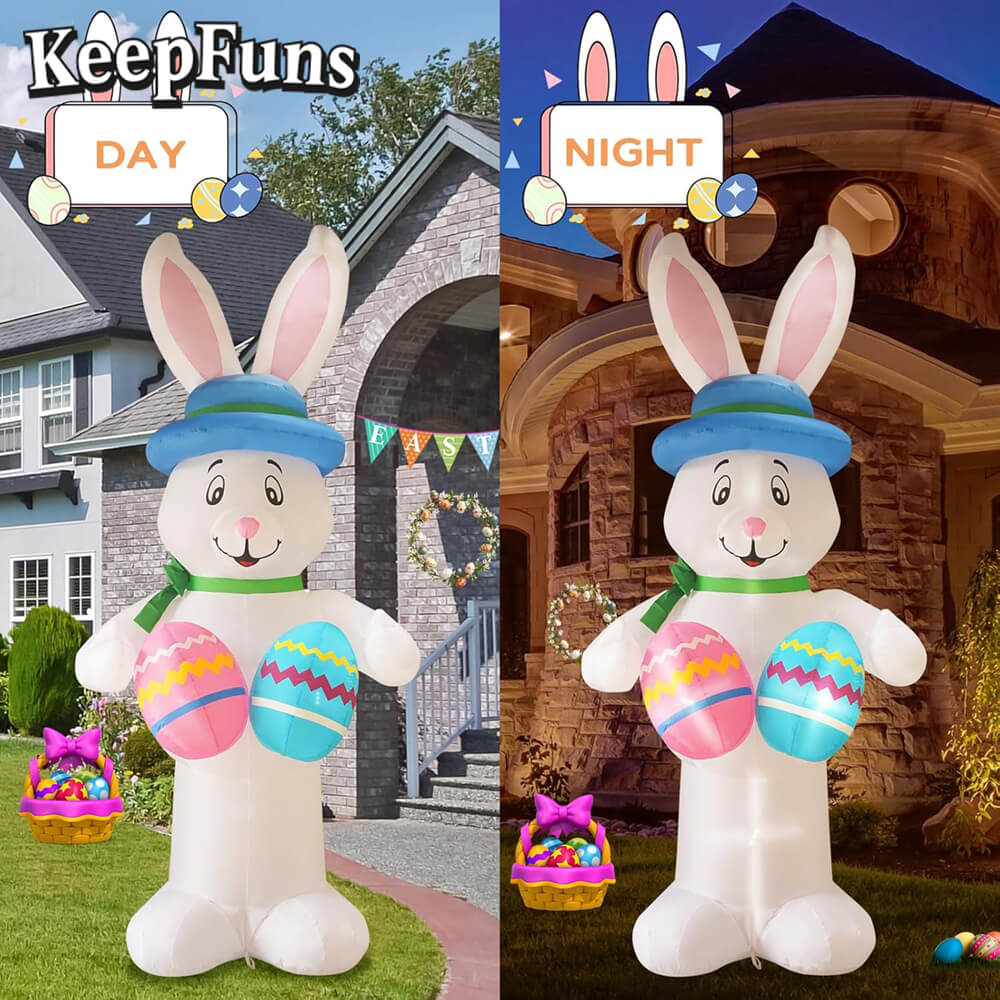 KeepFuns Large Easter Bunny Inflatable Decoration with Easter Egg Shape Outdoor Garden Holiday Decoration Props
