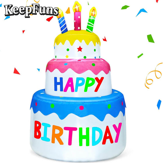 KeepFuns Three-Tier Birthday Cake Inflatable Decoration - Outdoor Patio Birthday Party Inflatable Model