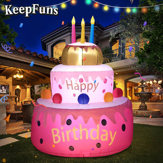 KeepFuns Three-Tier Birthday Cake Inflatable Decoration - Outdoor Patio Birthday Party Inflatable Model