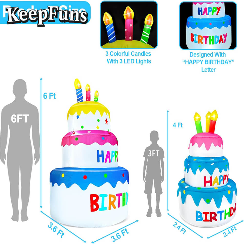 KeepFuns Three-Tier Birthday Cake Inflatable Decoration - Outdoor Patio Birthday Party Inflatable Model