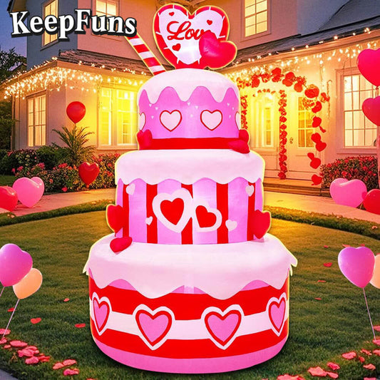 KeepFuns Three-Tier Love Birthday Cake Inflatable Decoration - Outdoor Garden Birthday Party Inflatable Model