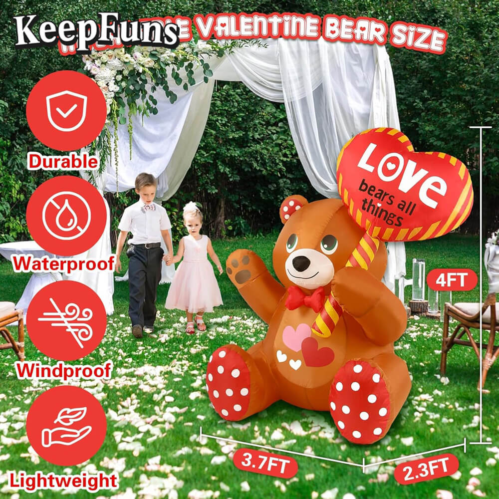 KeepFuns Valentine's Day Bear Heart Inflatable Decoration - Outdoor Garden Romantic Holiday Inflatable Model
