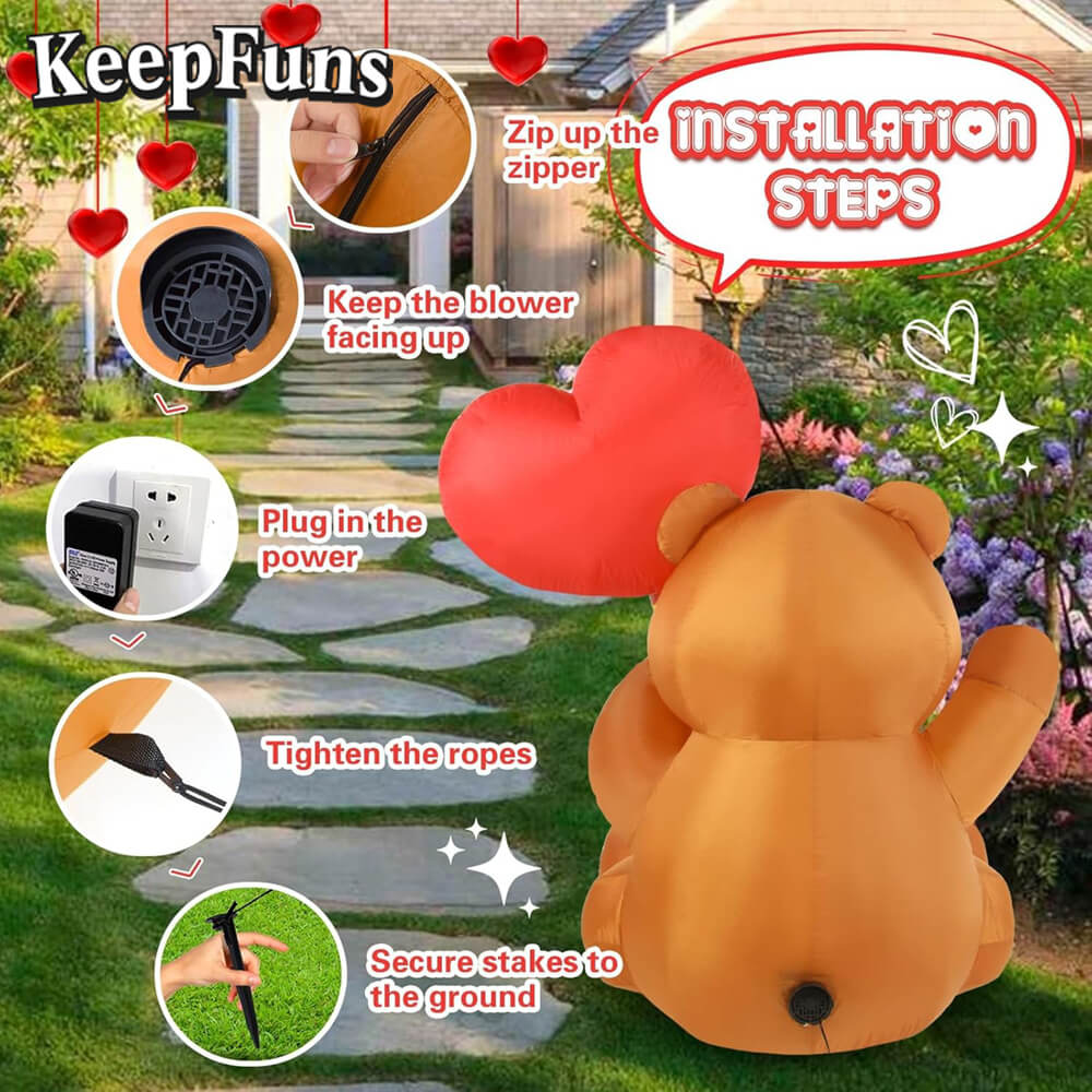 KeepFuns Valentine's Day Bear Heart Inflatable Decoration - Outdoor Garden Romantic Holiday Inflatable Model