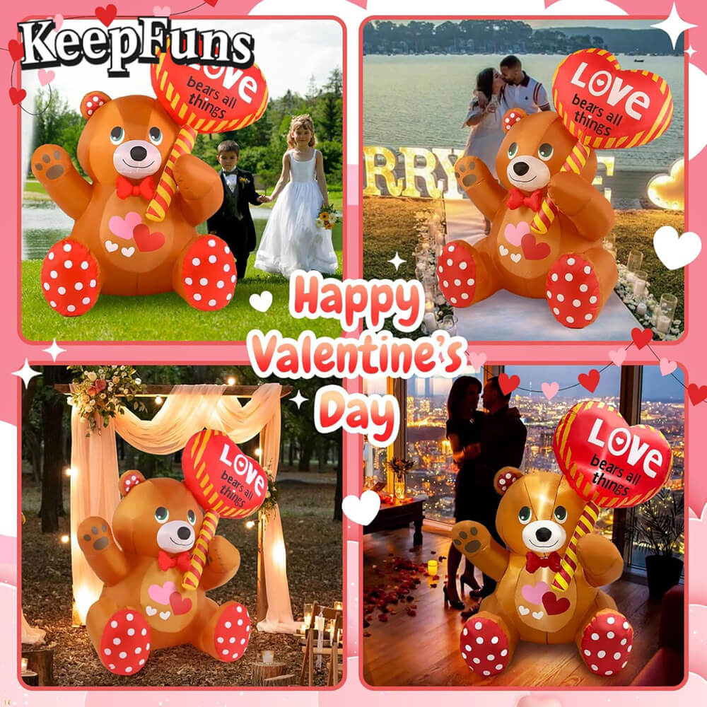 KeepFuns Valentine's Day Bear Heart Inflatable Decoration - Outdoor Garden Romantic Holiday Inflatable Model