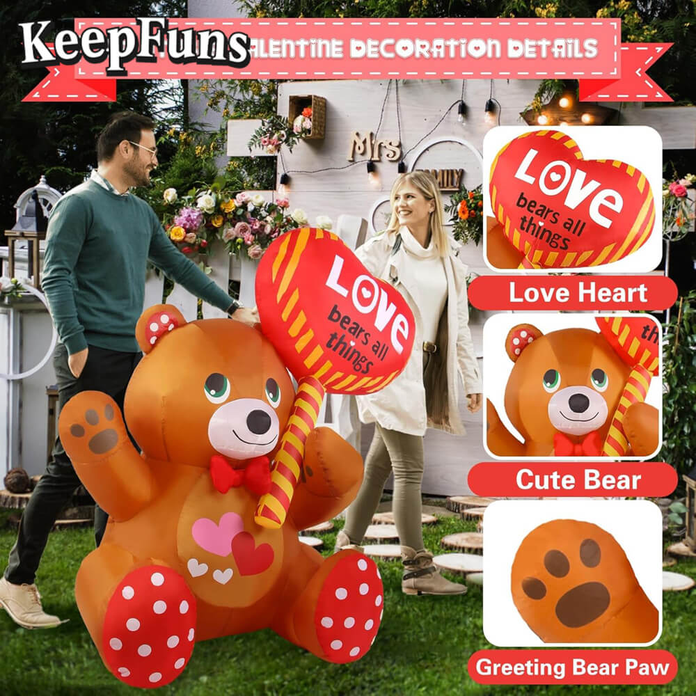 KeepFuns Valentine's Day Bear Heart Inflatable Decoration - Outdoor Garden Romantic Holiday Inflatable Model