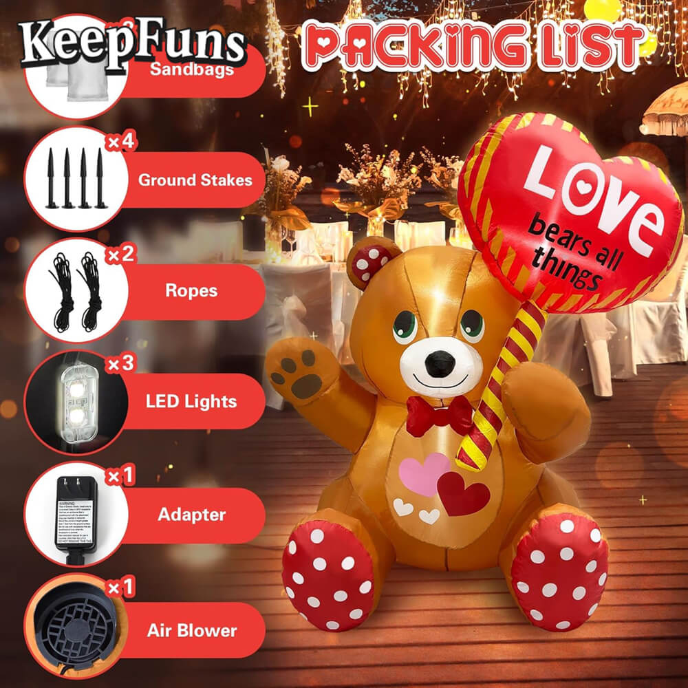 KeepFuns Valentine's Day Bear Heart Inflatable Decoration - Outdoor Garden Romantic Holiday Inflatable Model