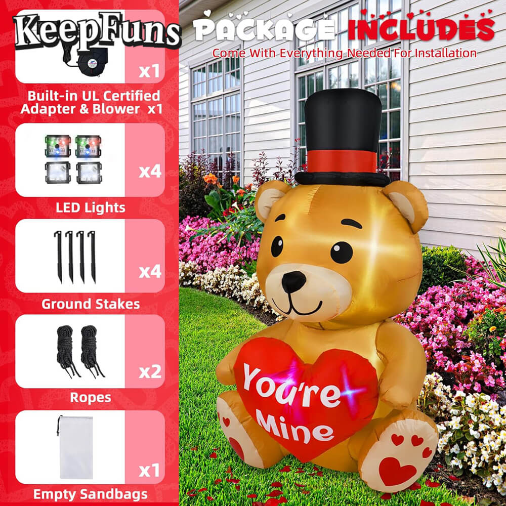 KeepFuns Valentine's Day Bear Inflatable Decoration - Outdoor, Yard, Indoor Romantic Holiday Inflatable Model