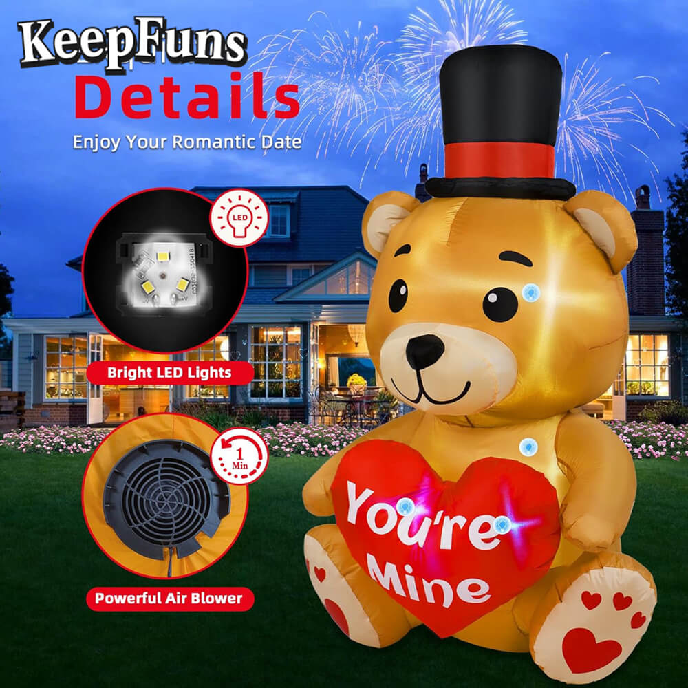 KeepFuns Valentine's Day Bear Inflatable Decoration - Outdoor, Yard, Indoor Romantic Holiday Inflatable Model
