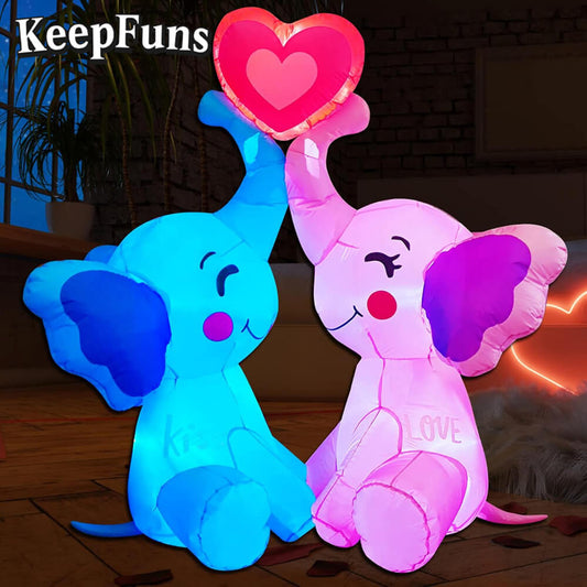 KeepFuns Valentine's Day Elephant Heart Inflatable Decoration - Outdoor and Indoor Romantic Holiday Inflatable Model