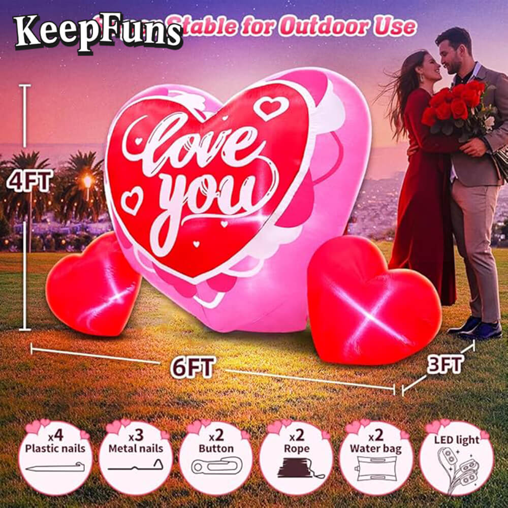 KeepFuns Valentine's Day Heart Inflatable Decoration - Outdoor, Yard, Indoor Romantic Holiday Inflatable Model