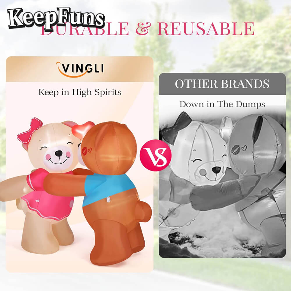 KeepFuns Valentine's Day Kissing Bear Inflatable Decoration - Romantic Holiday Inflatable Model for Outdoor and Indoor