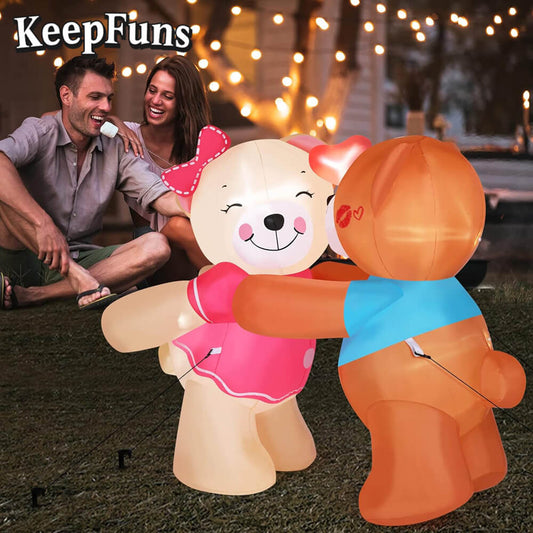 KeepFuns Valentine's Day Kissing Bear Inflatable Decoration - Romantic Holiday Inflatable Model for Outdoor and Indoor