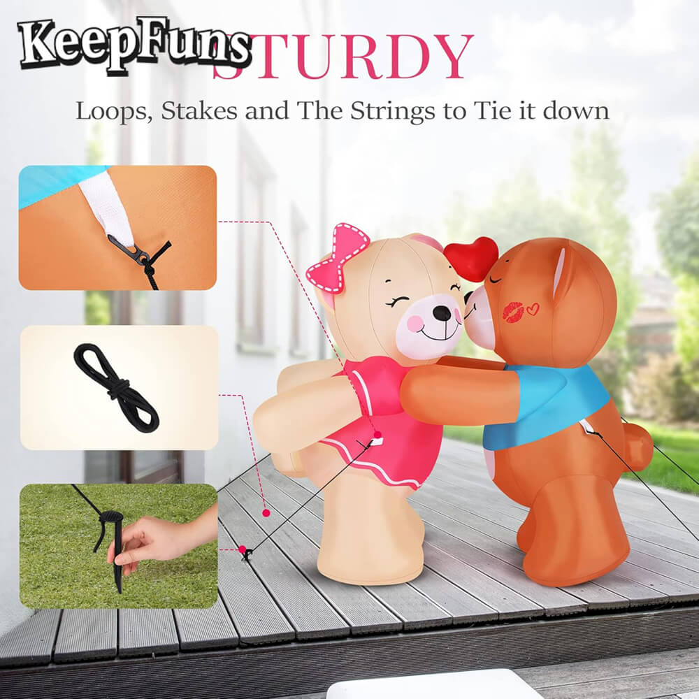 KeepFuns Valentine's Day Kissing Bear Inflatable Decoration - Romantic Holiday Inflatable Model for Outdoor and Indoor