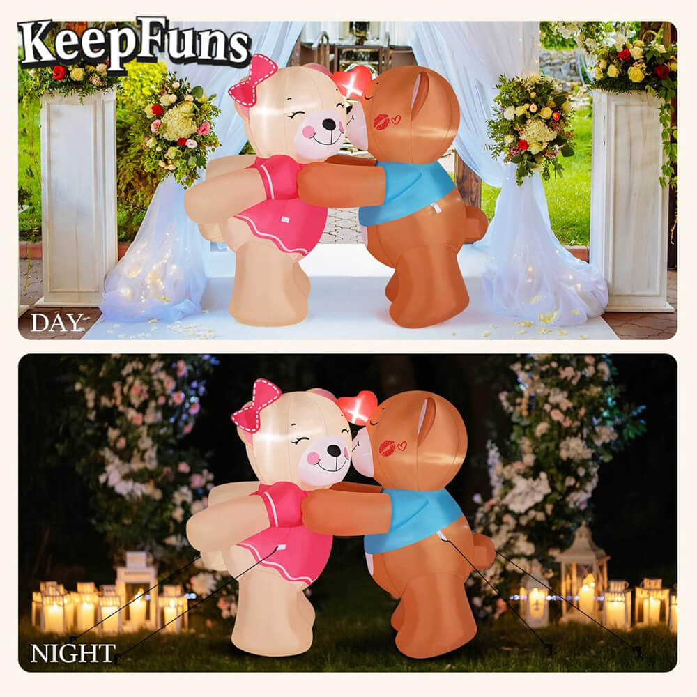 KeepFuns Valentine's Day Kissing Bear Inflatable Decoration - Romantic Holiday Inflatable Model for Outdoor and Indoor
