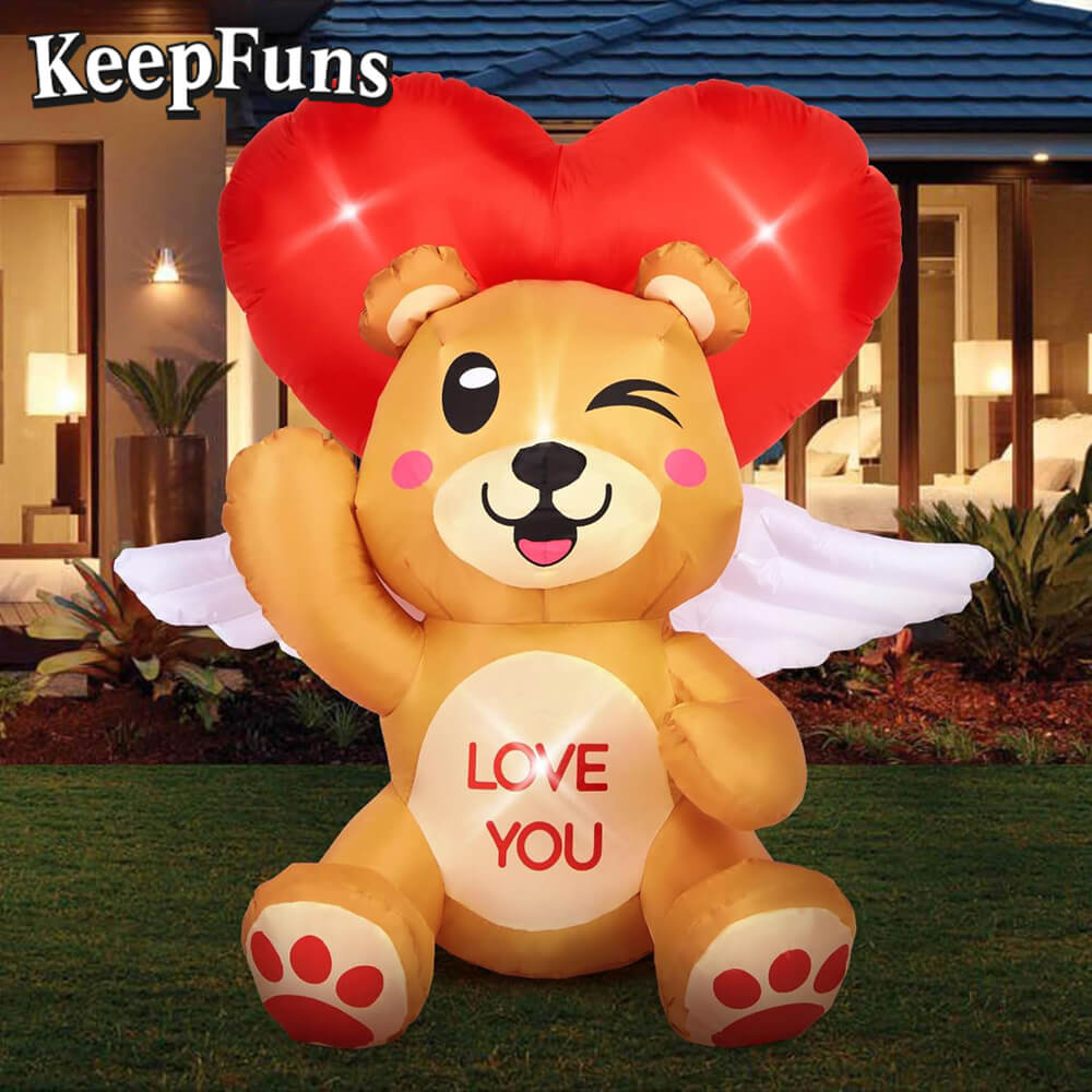 KeepFuns Valentine's Day Love Bear Inflatable Decoration - Outdoor, Yard, Indoor Romantic Holiday Inflatable Model