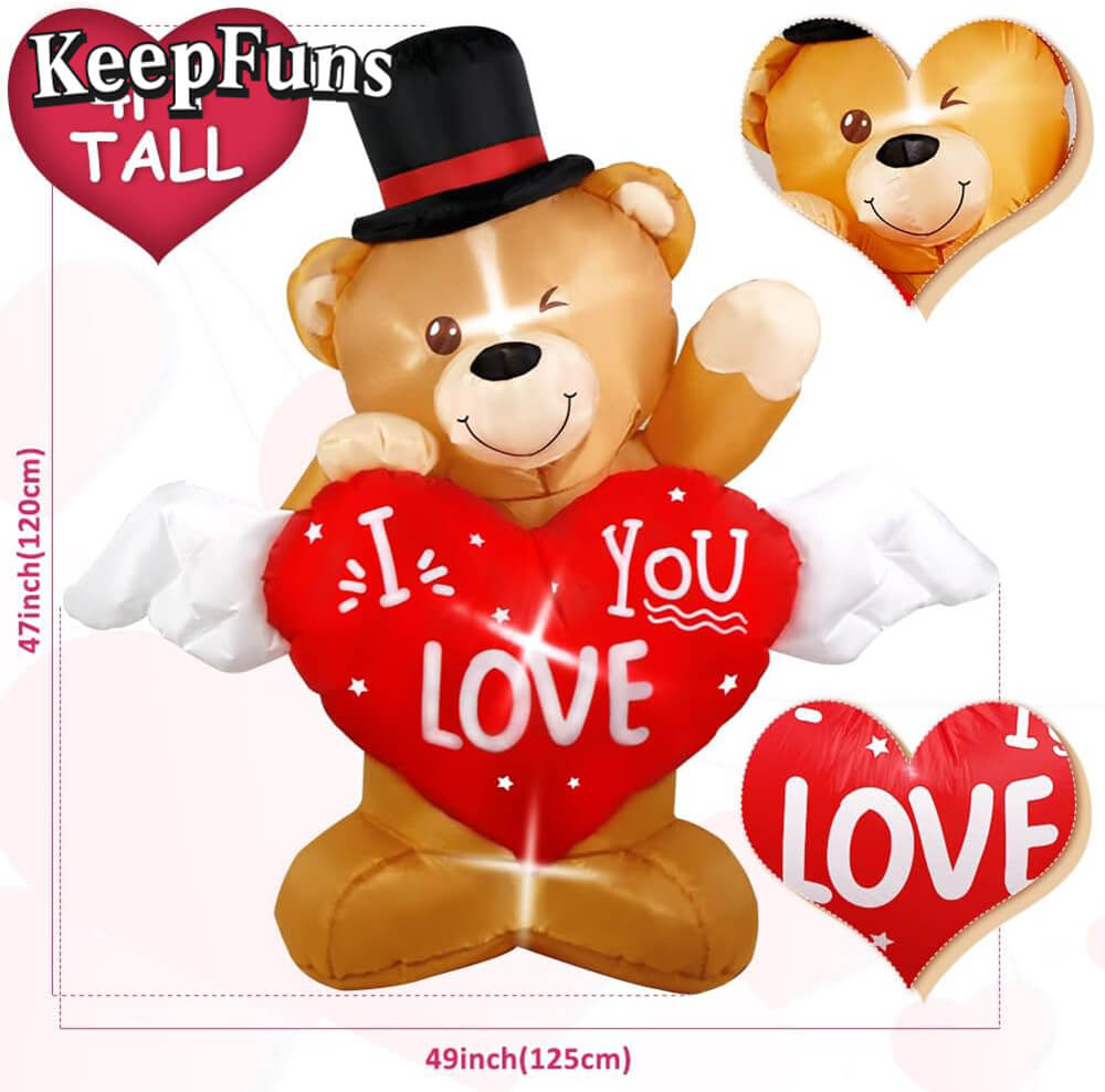 KeepFuns Valentine's Day Love Bear Inflatable Decoration - Outdoor, Yard, Indoor Romantic Holiday Inflatable Model