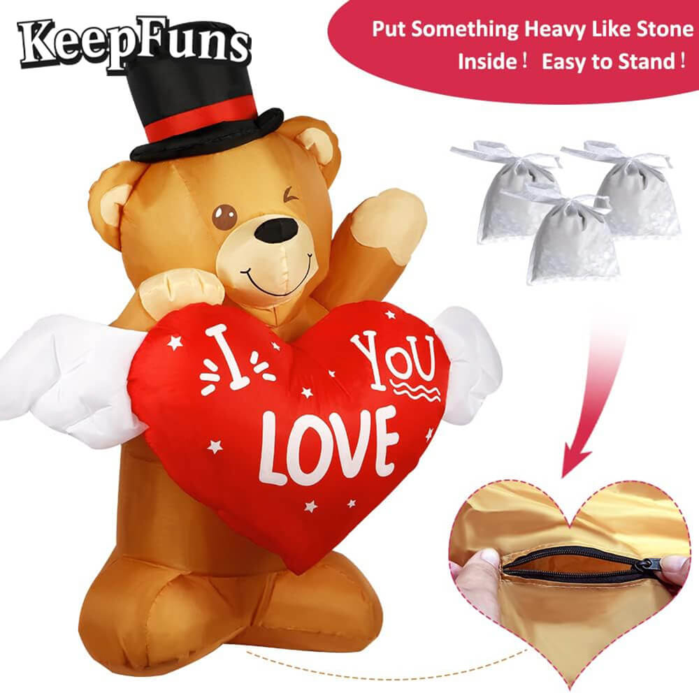 KeepFuns Valentine's Day Love Bear Inflatable Decoration - Outdoor, Yard, Indoor Romantic Holiday Inflatable Model