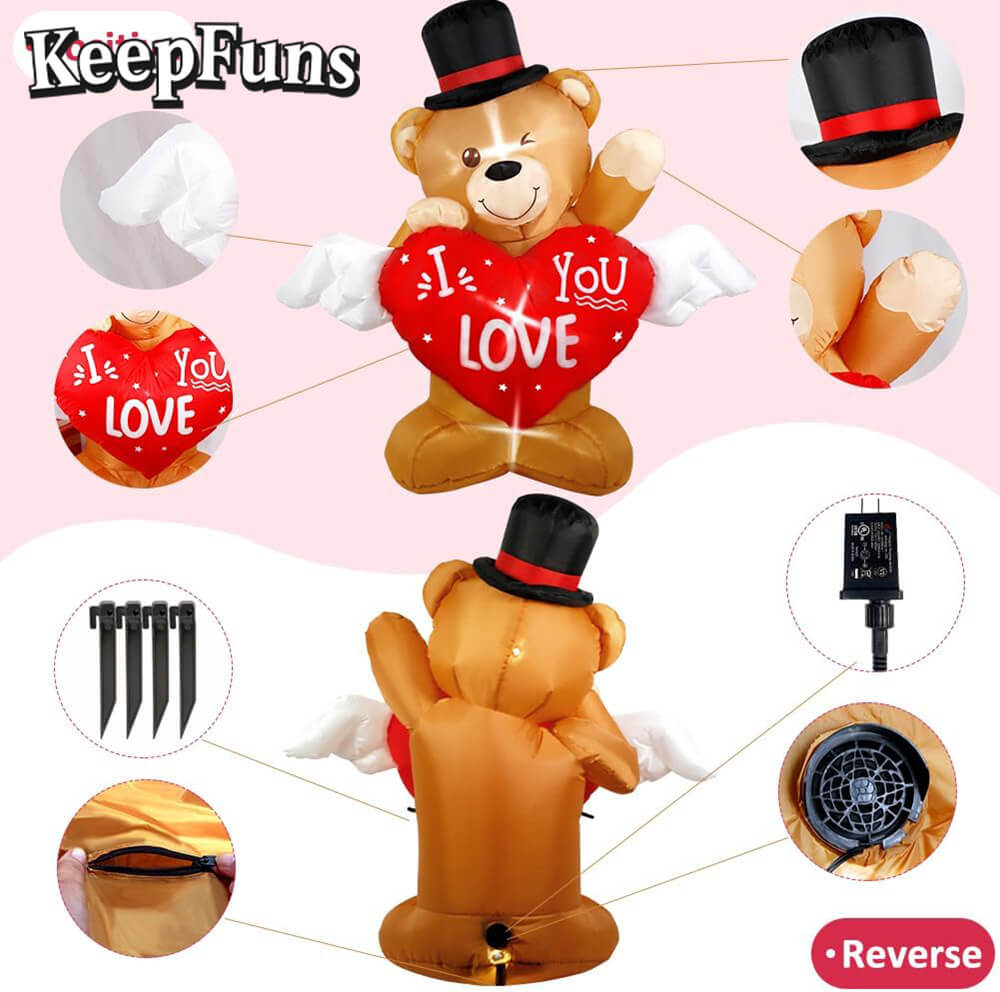 KeepFuns Valentine's Day Love Bear Inflatable Decoration - Outdoor, Yard, Indoor Romantic Holiday Inflatable Model