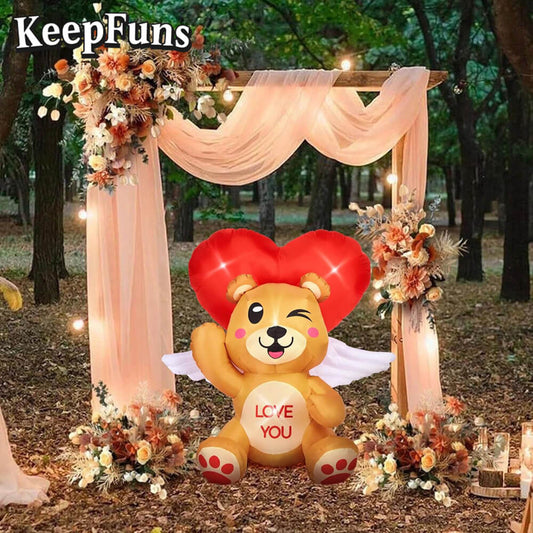KeepFuns Valentine's Day Love Bear Inflatable Decoration - Outdoor, Yard, Indoor Romantic Holiday Inflatable Model