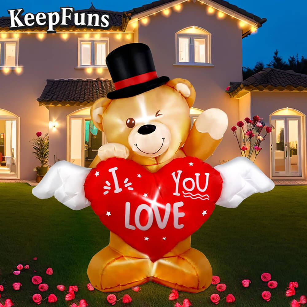 KeepFuns Valentine's Day Love Bear Inflatable Decoration - Outdoor, Yard, Indoor Romantic Holiday Inflatable Model