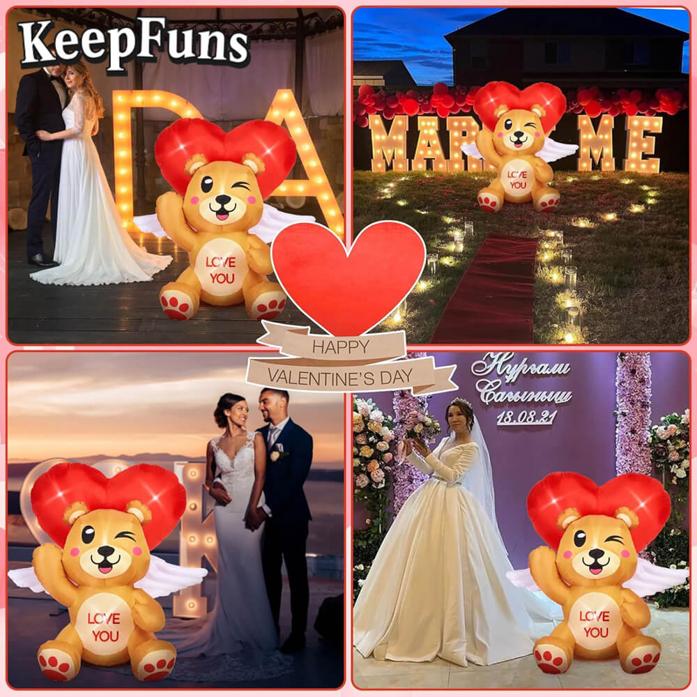 KeepFuns Valentine's Day Love Bear Inflatable Decoration - Outdoor, Yard, Indoor Romantic Holiday Inflatable Model