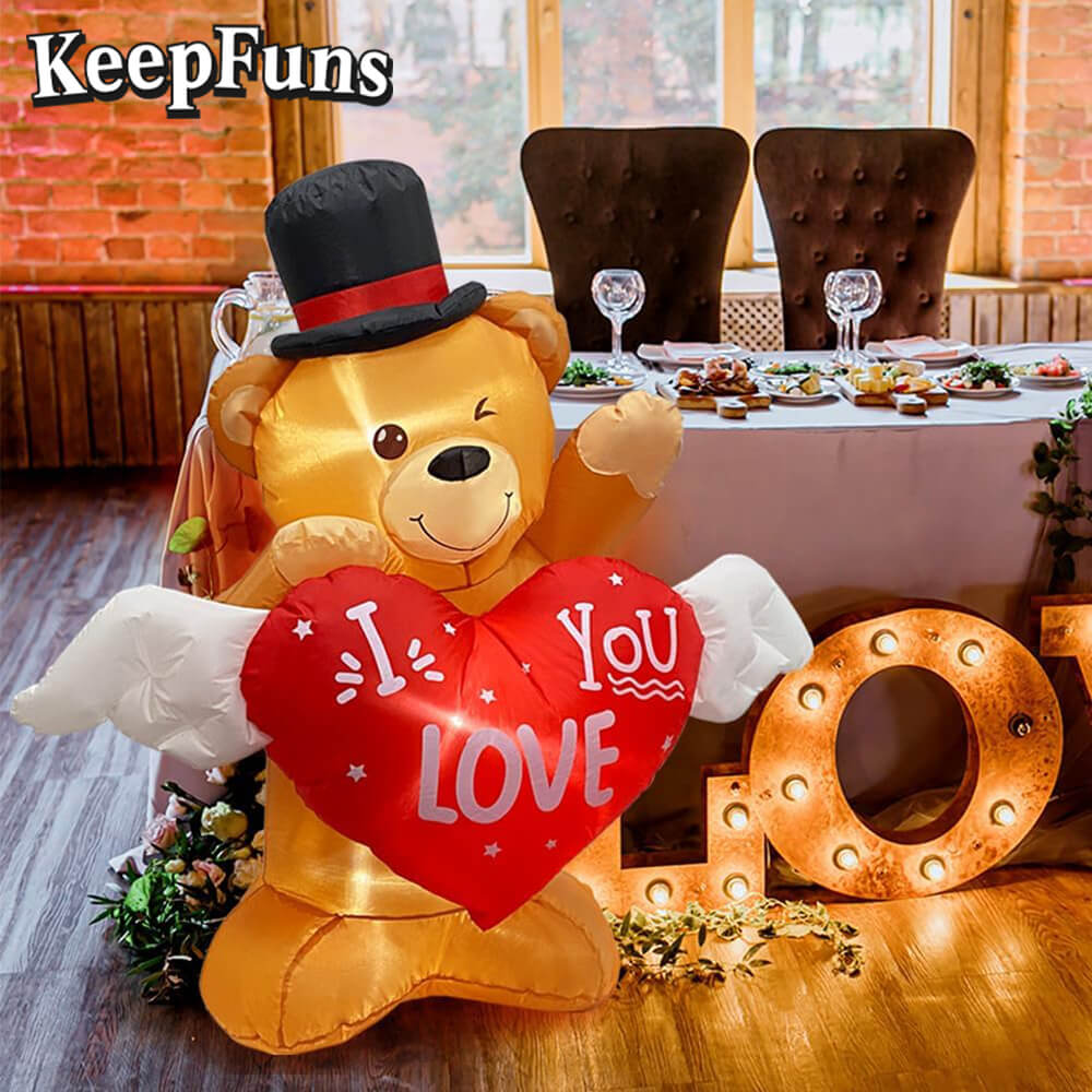 KeepFuns Valentine's Day Love Bear Inflatable Decoration - Outdoor, Yard, Indoor Romantic Holiday Inflatable Model
