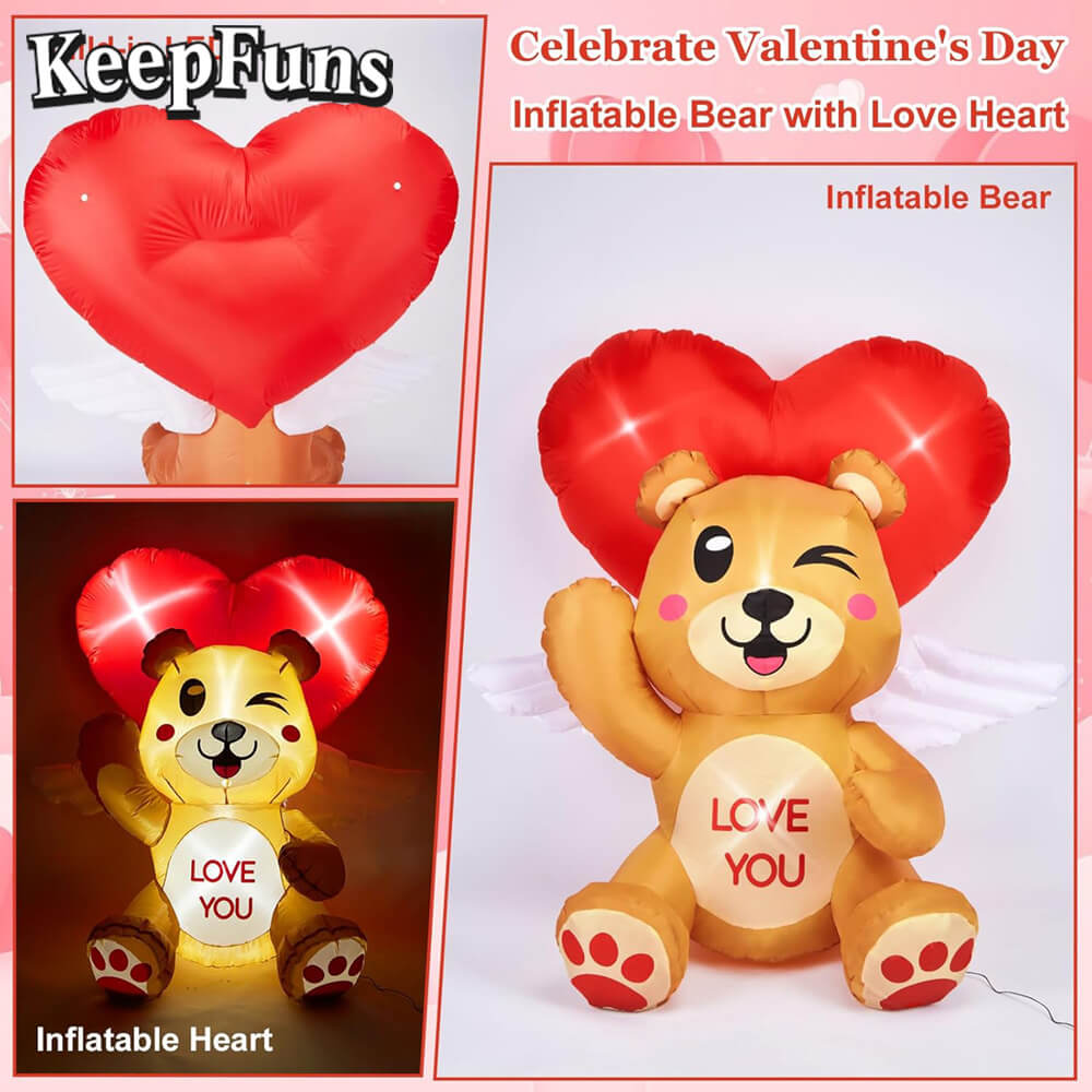 KeepFuns Valentine's Day Love Bear Inflatable Decoration - Outdoor, Yard, Indoor Romantic Holiday Inflatable Model