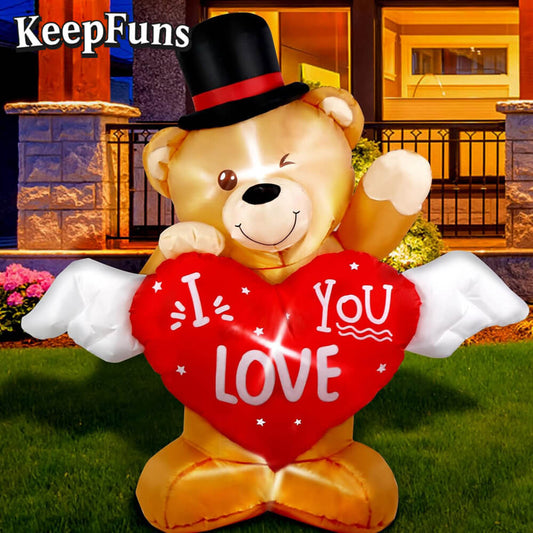 KeepFuns Valentine's Day Love Bear Inflatable Decoration - Outdoor, Yard, Indoor Romantic Holiday Inflatable Model