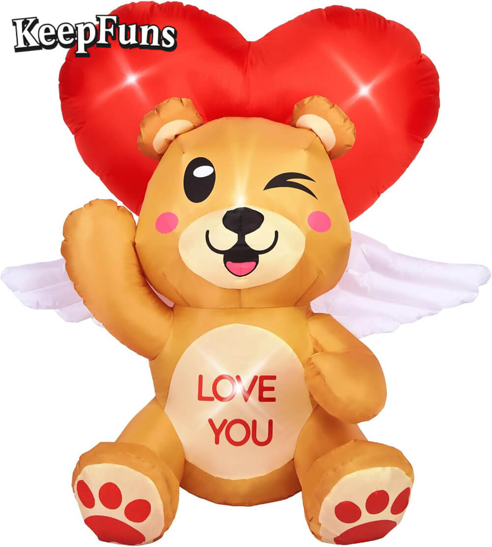 KeepFuns Valentine's Day Love Bear Inflatable Decoration - Outdoor, Yard, Indoor Romantic Holiday Inflatable Model