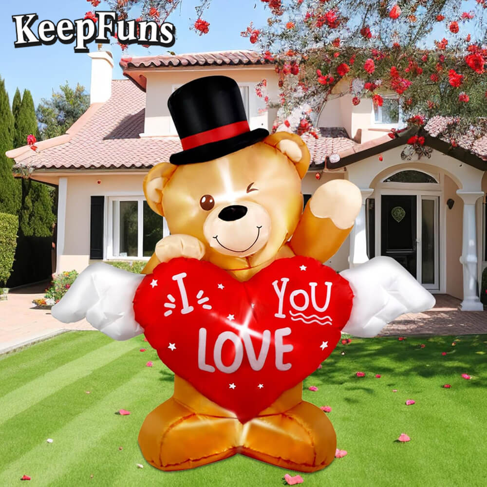 KeepFuns Valentine's Day Love Bear Inflatable Decoration - Outdoor, Yard, Indoor Romantic Holiday Inflatable Model