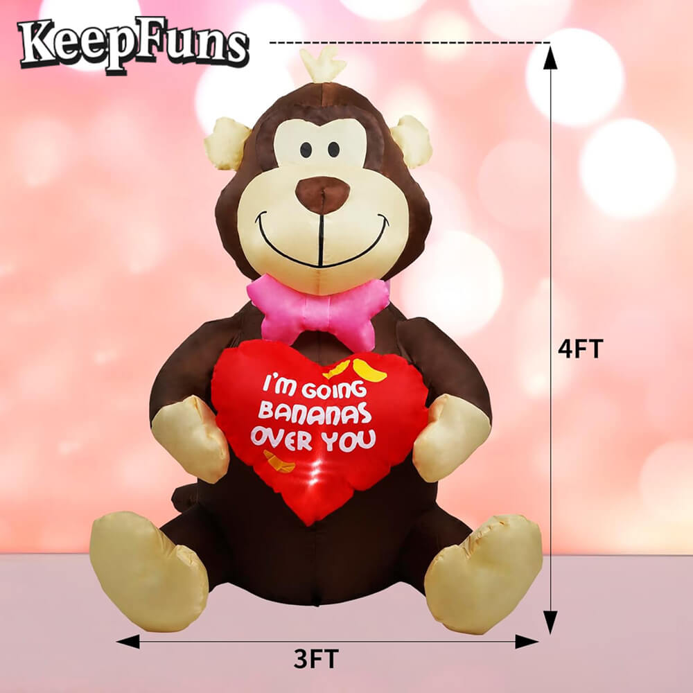 KeepFuns Valentine's Day Monkey Heart Inflatable Decoration - Indoor Romantic Holiday Atmosphere Decoration Inflatable Model