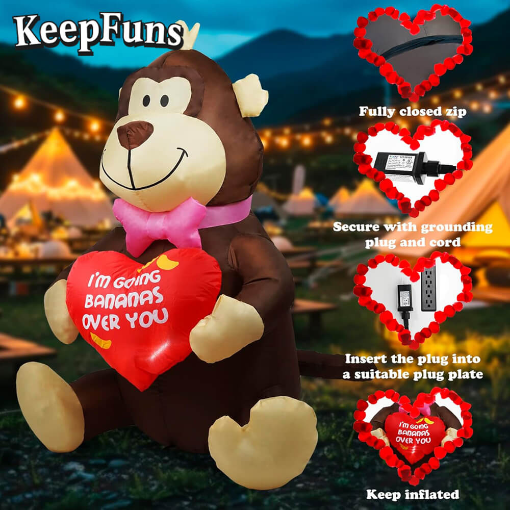 KeepFuns Valentine's Day Monkey Heart Inflatable Decoration - Indoor Romantic Holiday Atmosphere Decoration Inflatable Model