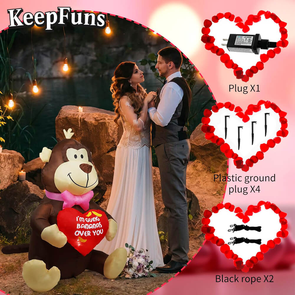 KeepFuns Valentine's Day Monkey Heart Inflatable Decoration - Indoor Romantic Holiday Atmosphere Decoration Inflatable Model
