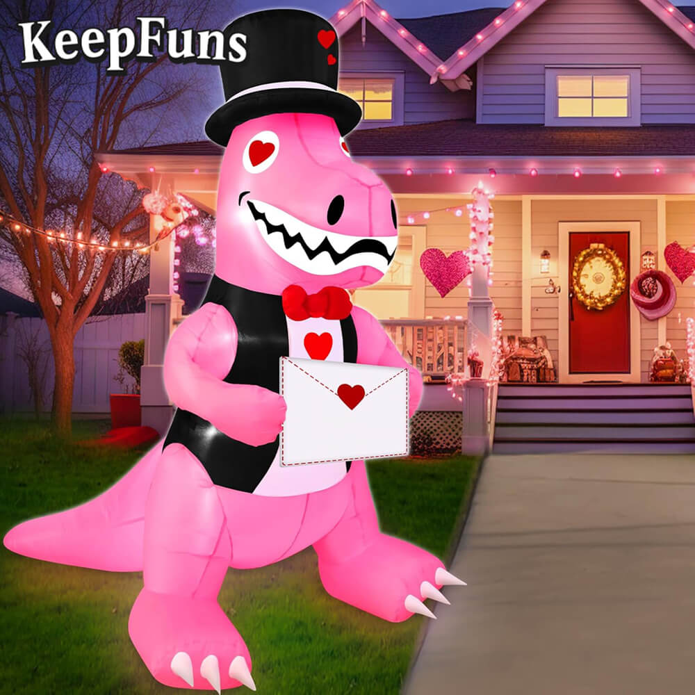 KeepFuns Valentine's Day Pink Dinosaur Inflatable Decoration - Outdoor Patio Indoor Romantic Festival Inflatable Model