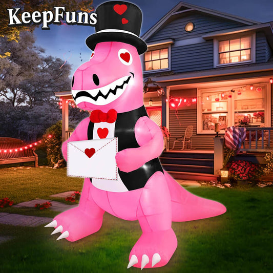 KeepFuns Valentine's Day Pink Dinosaur Inflatable Decoration - Outdoor Patio Indoor Romantic Festival Inflatable Model