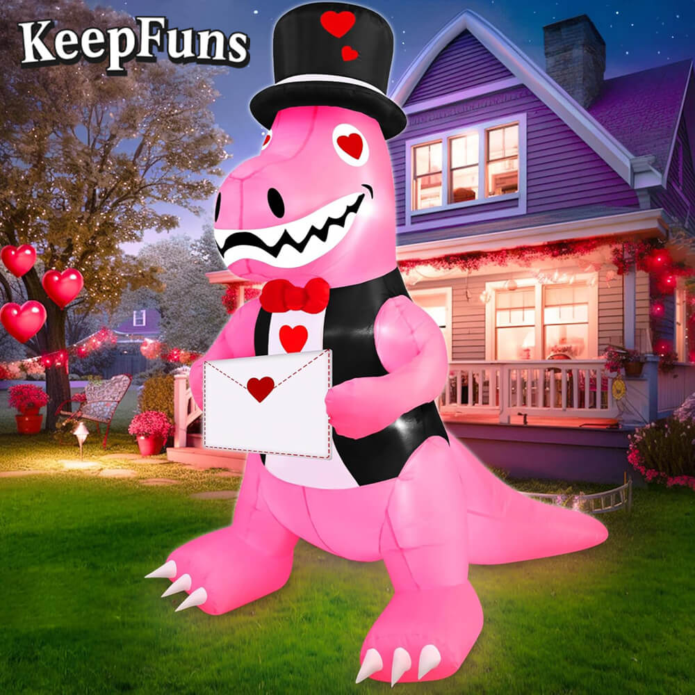KeepFuns Valentine's Day Pink Dinosaur Inflatable Decoration - Outdoor Patio Indoor Romantic Festival Inflatable Model