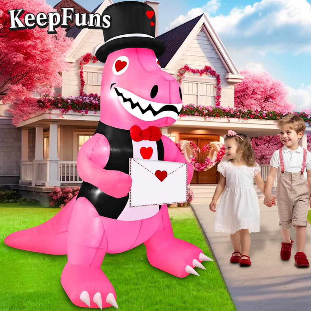 KeepFuns Valentine's Day Pink Dinosaur Inflatable Decoration - Outdoor Patio Indoor Romantic Festival Inflatable Model