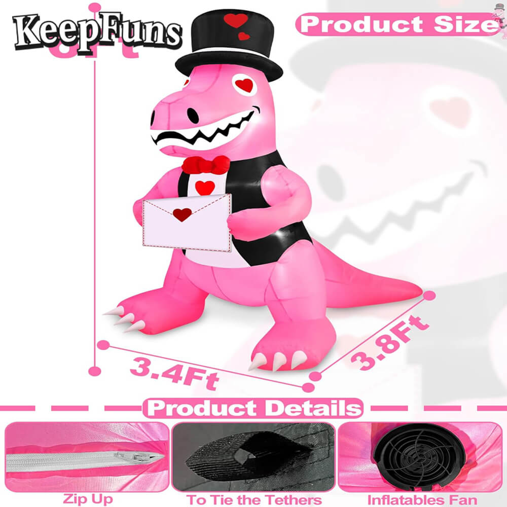 KeepFuns Valentine's Day Pink Dinosaur Inflatable Decoration - Outdoor Patio Indoor Romantic Festival Inflatable Model