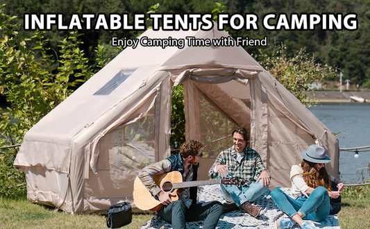 KeepFuns Khaki inflatable tent, convection ventilation camping tent, panoramic view outdoor camping rain and sun protection camp tent