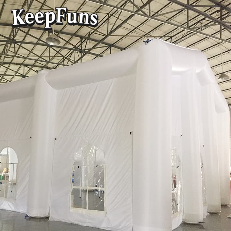 KeepFuns White large inflatable tent, easy to set up, lightweight, sturdy, customizable in size, color and printed content, suitable for wedding parties, gathering parties, night discos, etc.