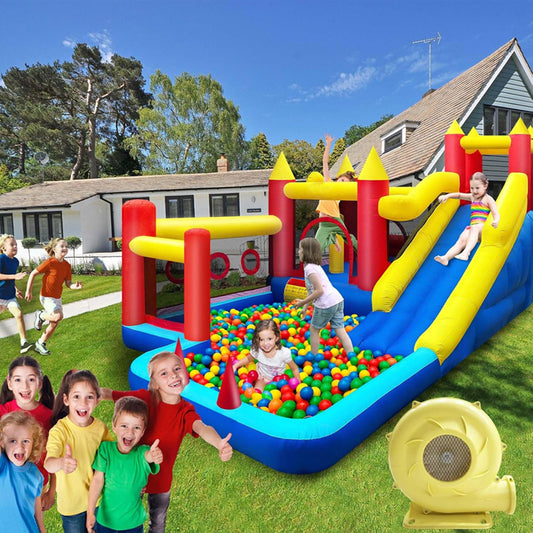 KeepFuns Large castle inflatable castle children's slide trampoline park outdoor parent-child interactive amusement facilities with inflatable pump amusement toys
